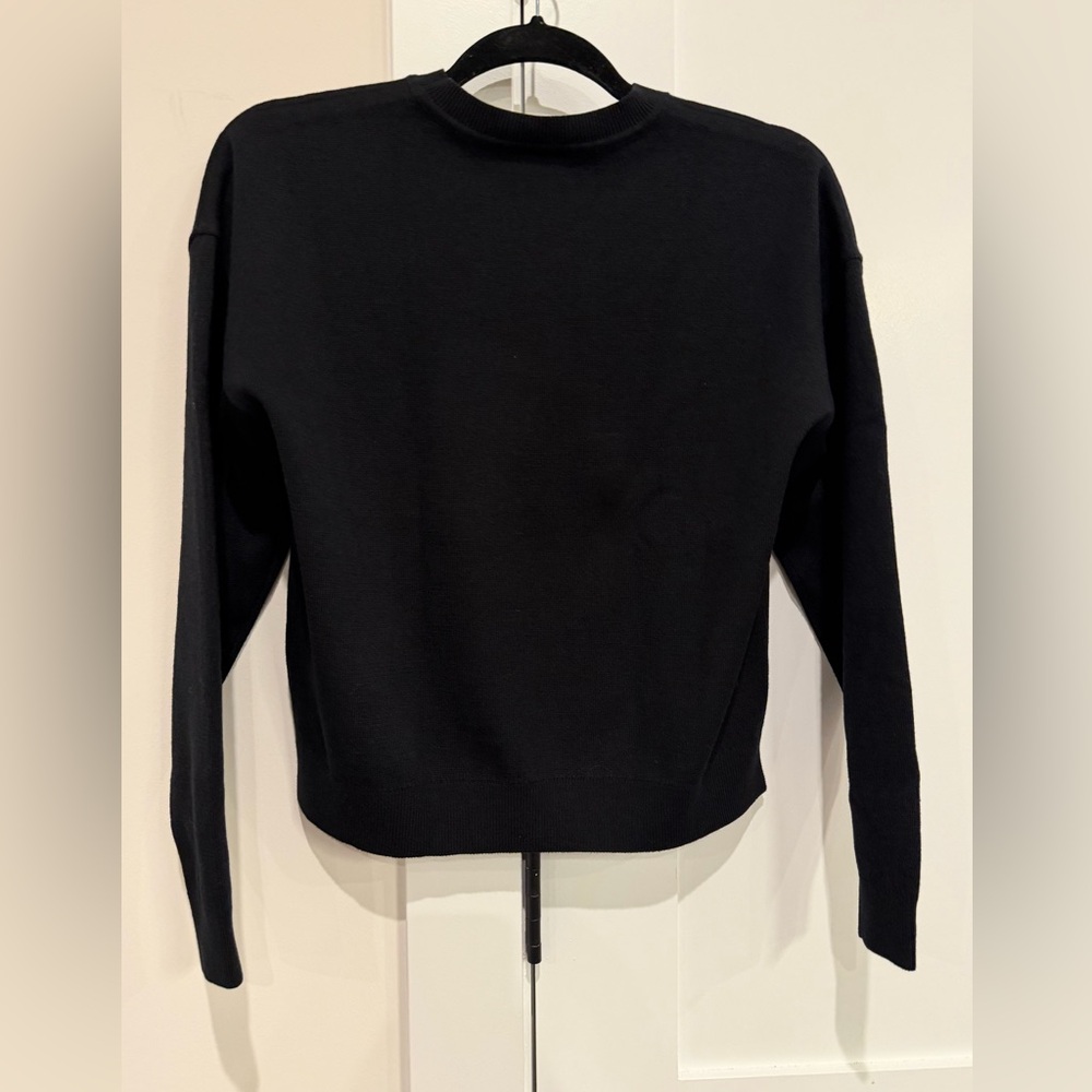 CHANEL Uniform Black Cotton Sweater W Gold Metallic CC Logo Size S designer NEW - Picture 9 of 13